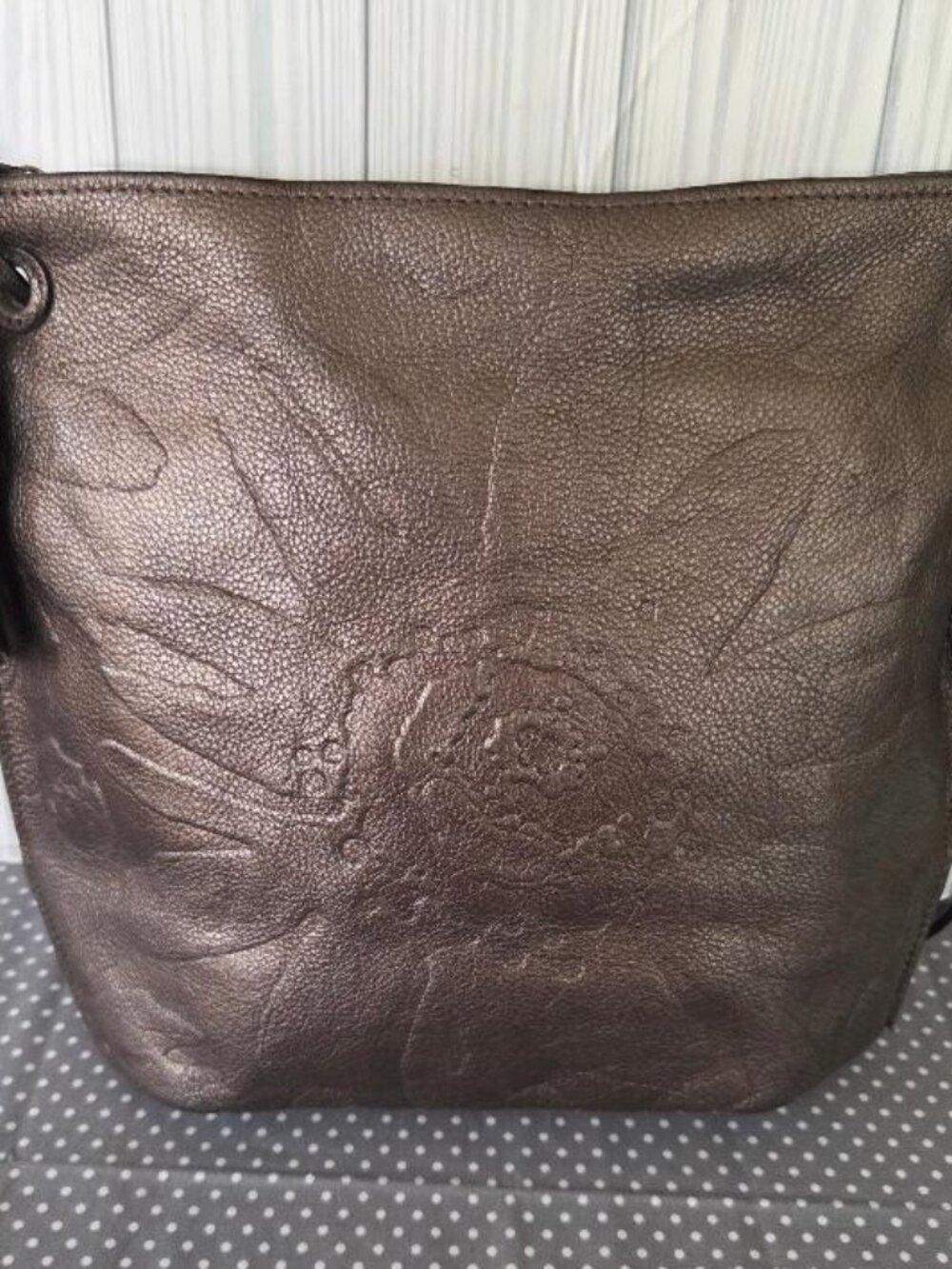 Brighton Ferrara Embossed Leather Shoulder Bag Floral Tooled Brown Purse EUC